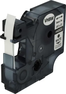 Produktbild von vhbw Schriftband-Kassette Ersatz für Dymo D1, 40920 für Etiketten-Drucker 7m x 9mm Weiß auf Transparent