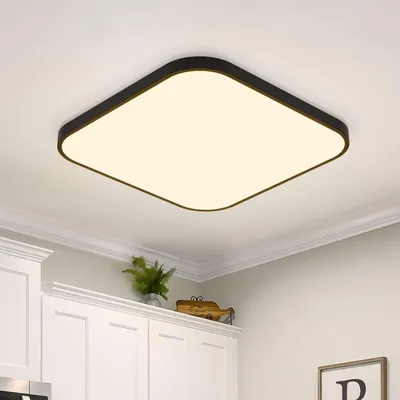 Image de Plafonnier LED ZMH plat 19 W 27 cm blanc chaud Éclairage de plafond Lampe carrée pour couloir Noir pour chambre à coucher Cuisine Couloir