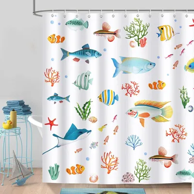 Zdjęcie produktu dla Zasłona prysznicowa w tropikalnym motywie, 180x180 cm, wodoodporna