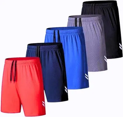 Productafbeelding van Set van 5 heren sportshorts - Atletische trainingsshorts met zakken en elastische tailleband - Sneldrogend en ademend, geschikt voor hardlopen en fitness