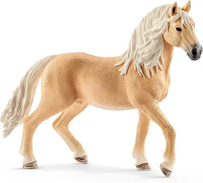 A tan horse figurine with a cream mane and tail, standing on a white background.