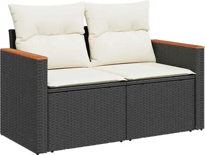 Produktbild von vidaXL Gartensofa mit Kissen 2-Sitzer Schwarz Poly Rattan