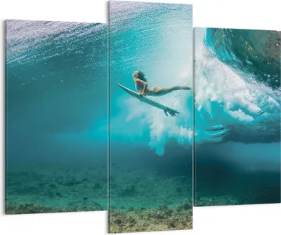 Produktbild von Bild auf Leinwand - Leinwandbild - 3 Teile - Surfen Unterwasser Frau - 130x100cm - Wand Bild - Wanddeko - Wandbilder - Leinwanddruck - Bilder - Wanddekoration - Leinwand bilder - CB130x100-4898