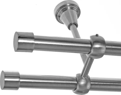 Produktbild von Gardinenstange mit Deckenhalterung I Metall Edelstahl Look 2-läufig Ø 19mm I D28