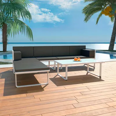 Image de vidaXL Ensemble de canapés de jardin 13 pièces Textilène aluminium noir blanc