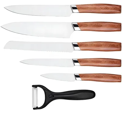 Image de Ensemble de Couteaux de Cuisine WT-40895 - Élégance et Praticité en Marron KP40895