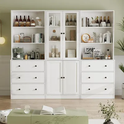 Immagine prodotto di Libreria a 5 ripiani con ante in vetro, altezza 180 cm, colore bianco