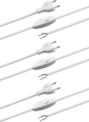 Produktbild von Meister Euro-Zuleitung mit Schalter 2 Meter weiß 3 Stück H03VVH2-F2X0,75 IP20