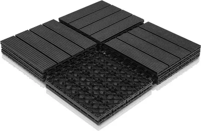 Produktbild von Jiubiaz Terrassenfliesen Holzfliesen WPC Fliesen 11er Kunststoff 1m² Garten 30x30cm Klickfliese Bodenbelag mit Drainage Anthrazit-grau