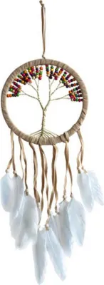 Produktbild von Traumfänger "Tree of Life" Leder mit farbigen Holzperlen