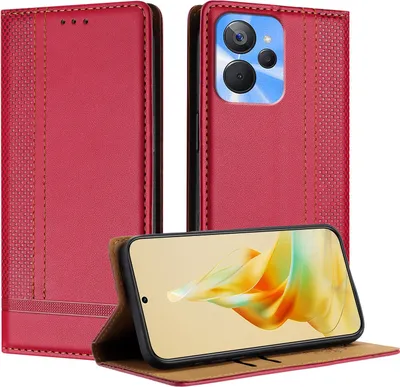 Produktbild von Handyhülle für Realme 10T Leder Flip Klappbare Schutzhülle mit Standfunktion Rot