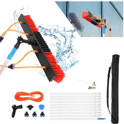 Produktbild von Teleskop Waschbürste 10M ausziehbar 35CM Reinigungsbürste 20m Schlauch zur Reinigung von Solaranlage Terrassendach Wintergarten PVAnlageReinigung(10M)