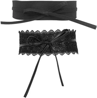Produktbild von Damen-Leder-Riem-Set - Breit - Schwarz - 220 x 10 cm / 220 x 6,5 cm - Dauerhaft und Modevoll