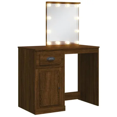 Image de vidaXL Coiffeuse avec lampes LED brun aspect chêne 90x42x132,5 cm