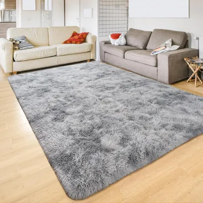 Obrázok produktu pre Omgoods – Nadýchaný, huňatý koberec 200x200 cm, sivý/biely, umývateľný