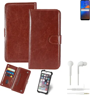 Produktbild von K-S-Trade 360° Hülle kompatibel mit Motorola Moto E6S inkl. Headphones braun Kunstleder Case BookCase WalletCase Kunstlederederhülle Handyhülle,