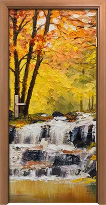 Produktbild von Türposter 90x200 cm Türaufkleber Türtapete Türfolie Klebefolie Landschaft Malerei Wasserfall Herbst