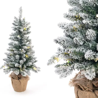 Zdjęcie produktu dla Zimozielona sztuczna choinka ze sztucznym śniegiem i diodami LED zielona 90 cm