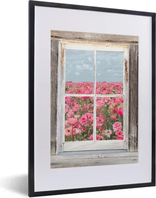 Produktbild von MuchoWow® MuchoWow® Gerahmtes Poster Aussicht - Blumen - Feld 30x40 cm - Poster mit zchwarzem Bilderrahmen - Wandposter Schlafzimmer