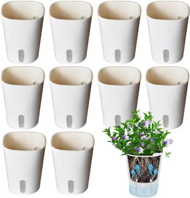Produktbild von Selbstbewässerungstöpfe 10 Stück, mit Wasserreservoir und Wasserstandsanzeige, 9,5 cm, für Innen und Außen