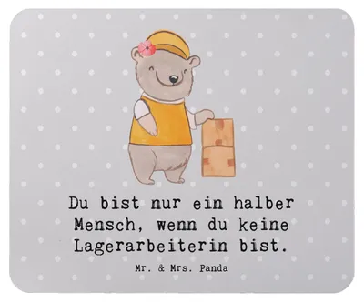 Produktbild von Mr. & Mrs. Panda Mousepad Lagerarbeiterin Herz - Grau Pastell - Geschenk, Witzig, Spruch, Mouse Pad, mousematte, computermatte, Lustig, Fachlageristin, pc mauspad