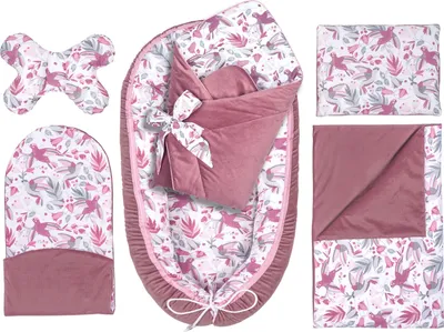 Produktbild von Pepi Babynest Kokon 6 teiliges Babynestchen Set für Babys Neugeborene Kuschelnest-Set mit Babyhörnchen Krabbeldecke Old Rosa Velvet 95×55cm Hummingbid