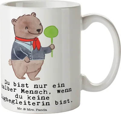 Produktbild von Mr. & Mrs. Panda Teetasse Zugbegleiterin Herz - Weiß - Geschenk, kaffeebecher bedruckt, schöne tasse, Becher, Kaffeetasse