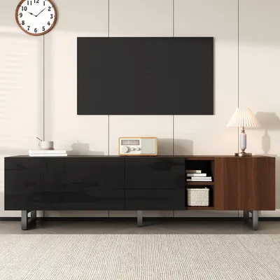 Produktbild von TV-Schrank mit vier Türen,TV-Ständer, TV-Paneel, niedriger TV-Ständer. Einzigartiges Design, Vintage-Holzmaserung. 180 x 38 x 50 cm (L x B x H)