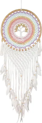 Produktbild von Wandbehang Wandschmuck Wandteppich Etnik Traumfänger Boho Quaste Deko Dreamcatcher Gewebter Lebensbaum 44 cm Ø Bunt