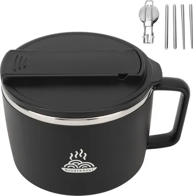 Produktbild von Noodle Bowl with Chopsticks and Spork 1200ml 304 Stainless Steel Portable Ramen Cooker Bowl with Lid for Office