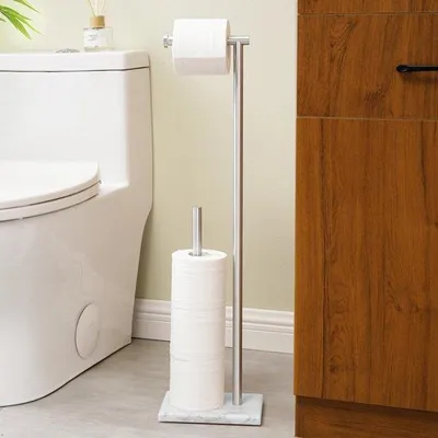 Produktbild von Stehender Toilettpapierhalter aus Edelstahl 18/8, Marmorgeprägter Toilettpapierhalter, Toilettpapierhalter, Geborstelter Toilettpapierhalter