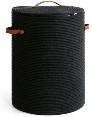 Productafbeelding van Hoge wasmand met deksel, zwarte opbergmand, 38 x 50 cm