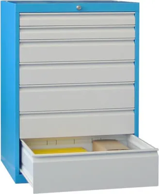 Produktbild von Werkzeug-Schubladenschrank - 1.000x715 mm - 1 Schubladenreihe - 6x150 mm - enzianblau/lichtgrau