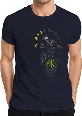 Produktbild von Wikinger Wolf Vegvisir Nordische Runen Kompass Mythologie Fenrir Herren T-Shirt, Navy, 3XL