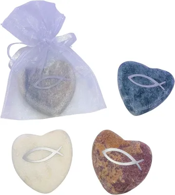 Produktbild von Herzstein Glücksstein mit Fisch Konfirmation Kommunion Taufe - 4 cm in Organzabeutel - Geschenkidee