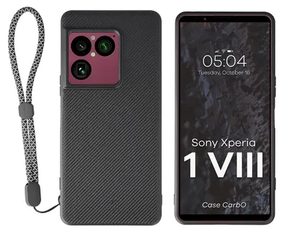 Produktbild von Hülle mit Handgelenkband für Sony Xperia 1 VIII, Bizon Case CarbO, Schwarz