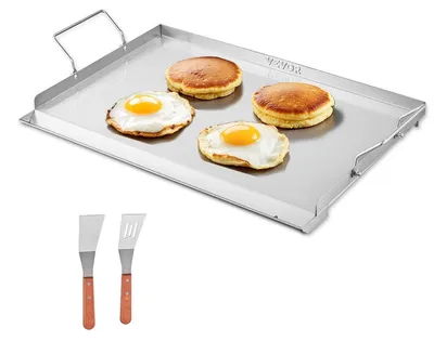 Zdjęcie produktu dla VEVOR Grill Plate, patelnia grillowa ze stali nierdzewnej, uniwersalna, prostokątna (585 x 365 mm) z płaską powierzchnią, grill gazowy do grilla BBQ Teppanyaki, przenośne naczynia rodzinne z uchwytem