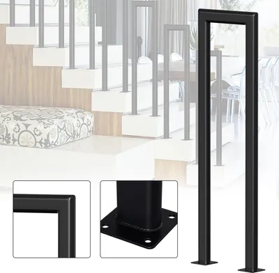 Obrázok produktu pre Jayseuw 55 cm zábradlie na schody v tvare U pre interiér a exteriér - čierna liatina Elipsovité rúrkové zábradlie na schody, chodby, podkrovie a pôjdy Zvislá montáž