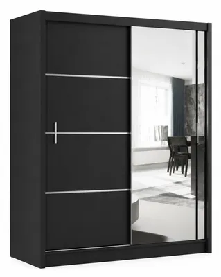 Produktbild von Schwebetürenschrank VISTA 203 cm mit Spiegel – moderner Kleiderschrank Schiebetürenschrank (Schwarz)