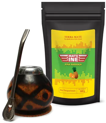 Produktbild von Mateine Mate Tee Set - Paraguayischer Yerba Mate-Tee Mateine Pina Naranja 500g - Natürliche Mate Tee Tasse Kalebasse - Bombilla 19 cm