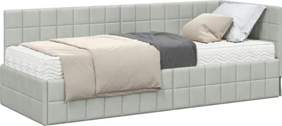 Produktbild von Eckbettgestell mit Matratze mit Kopfteil 2 pcs Hellgrau Samt