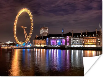 Produktbild von MuchoWow® Poster Beleuchtung der Gebäude und des London Eye in London 120x90 cm - Wandbild