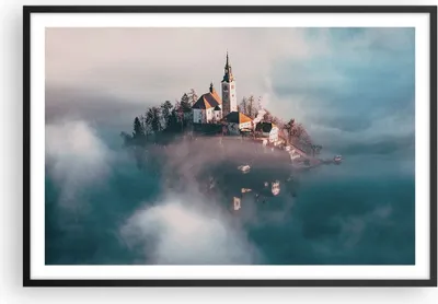 Produktbild von Gerahmtes Poster - Schwarzer Rahmen - Alpen Bled Kirche - 91,5x61 cm - Wand Bild - Wanddeko - Wandbilder - Kunstposter - Wandposter - Bilderrahmen - Bilder - Kunstdruck - Wandbild - P2BAA91x61-4130
