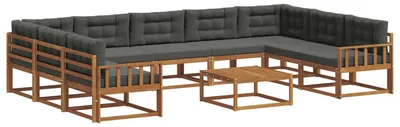 Produktbild von vidaXL Outdoor-Sofagarnitur mit Kissen 10 pcs Natur und Anthrazit