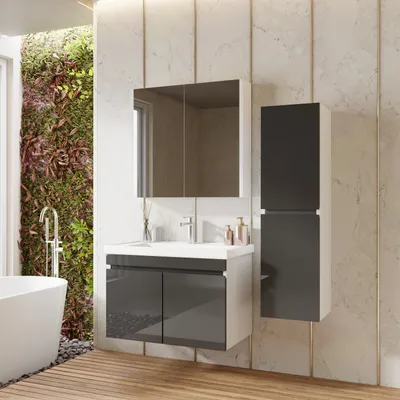 Produktbild von Badmöbel Set Venus Anthrazit 50 | Waschtisch Spiegelschrank | WC Set Komplettset