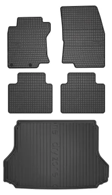 Image de Tapis en caoutchouc + bac de coffre pour Nissan X-Trail III T32 2013-2017 (SUV/crossover, plancher haut, 5 places) – 5 pièces, noirs, sur mesure
