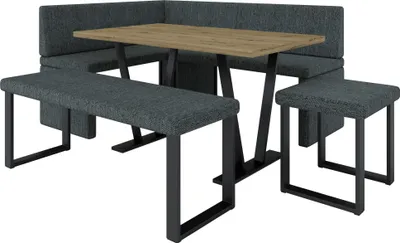 Obrázek produktu pro Rohová lavice AKIKO METAL se stolem a lavicemi 168x128 vlevo - rohová skupina lavic pro vaši jídelnu, moderní kuchyni, posezení, jídelní kout. Ideální do kuchyně, kanceláře a recepce