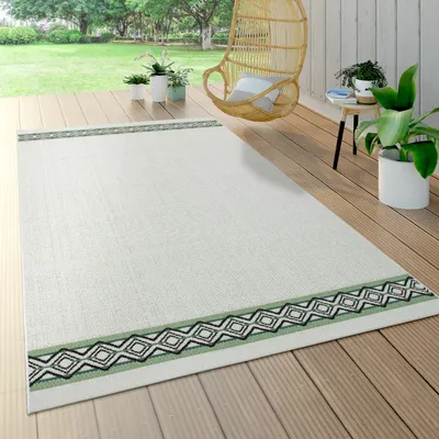 Immagine prodotto di Tappeto da esterno per terrazza e balcone, motivo geometrico, moderno, beige e verde, dimensioni 120x170 cm