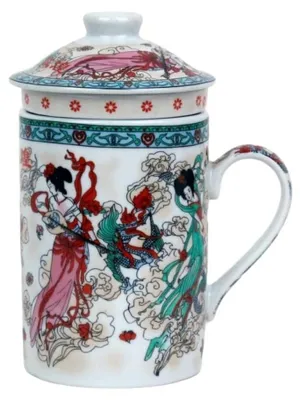 Produktbild von Keramik Teetasse mit Deckel + Sieb für Losen Tee mit (Drachenflug, 511), Asiatisches Motiv, Porzellan, Tee-Becher