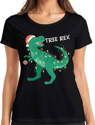 Produktbild von Tree Rex Weihnachtsbaum Dinosaurier - Weihnachten Weihnachtsgeschenk Christmas Damen T-Shirt, Schwarz, M